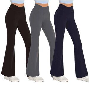 Sweet Hearts 3-Pack Plus Size Flare Leggings for Women- Crossover Yoga Pants 2X